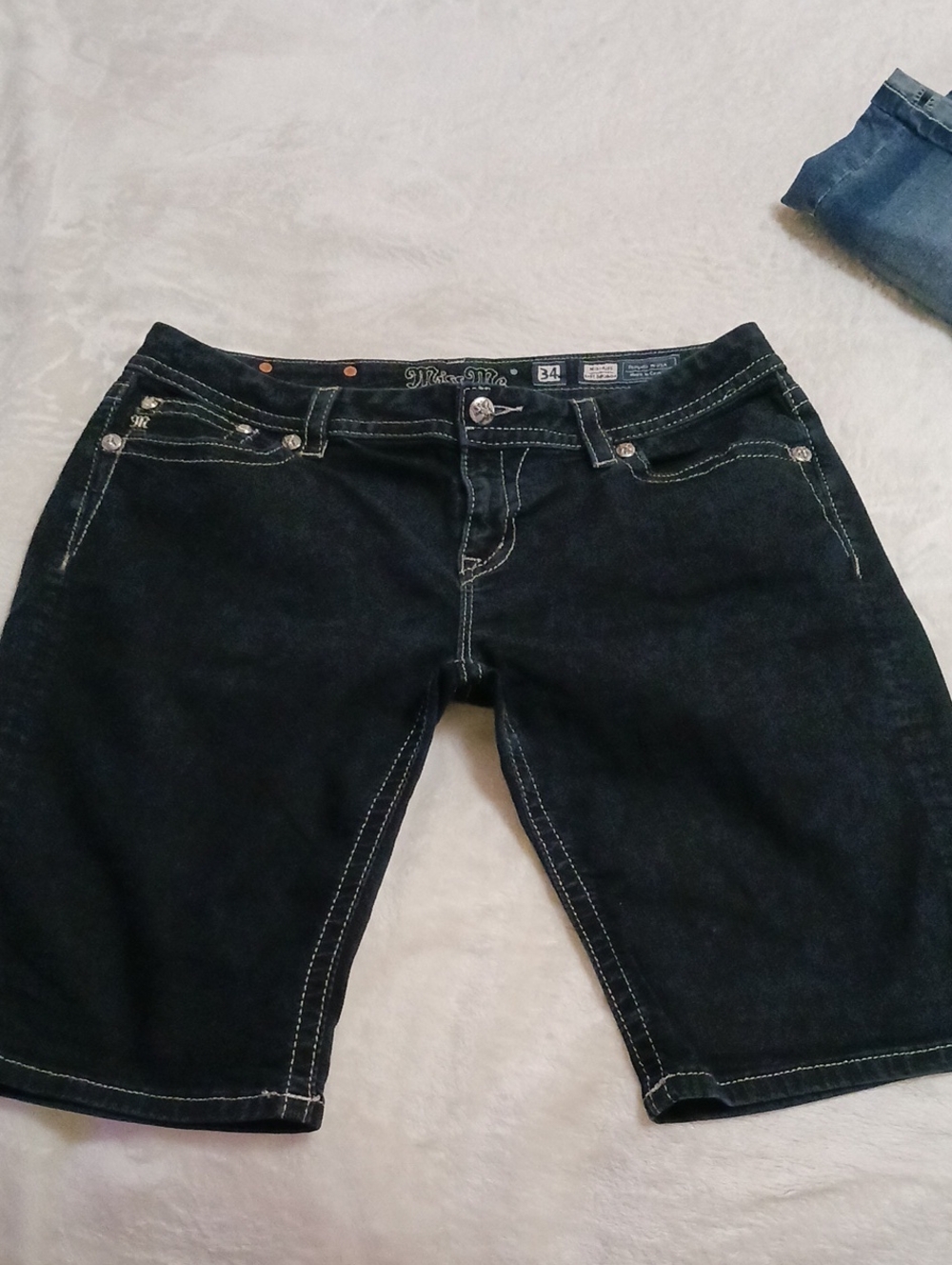 Miss Me Black Denim Bermuda Shorts with Contrast Stitching